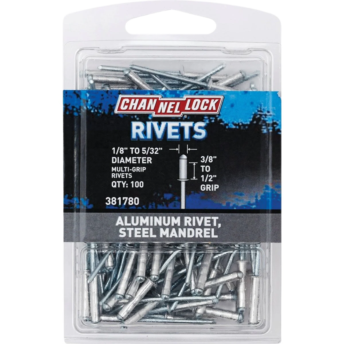 Efficient Channellock 1 8 -5 32 x .251 -.437 Grip Multi-Grip POP Rivet 100-Pack World-Class