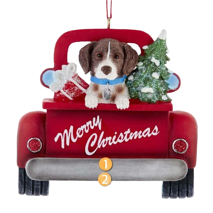 Expertly Made Kurt S. Adler Personalized German Shorthaired Pointer In Red Truck Ornament Sophisticated