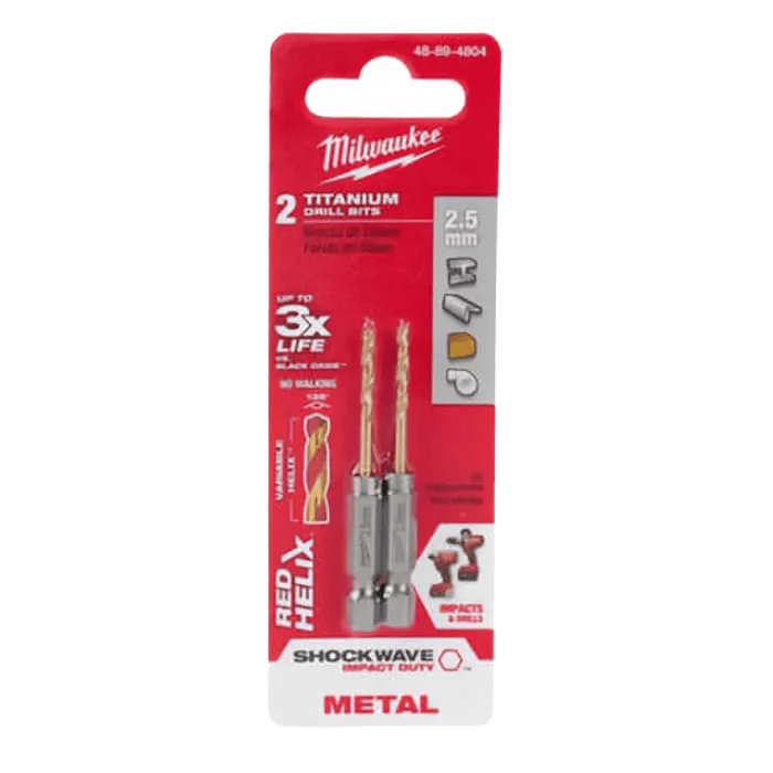 Modern Milwaukee 2.5mm SHOCKWAVE Impact Duty™ RED HELIX™ Titanium Drill Bit Consistent