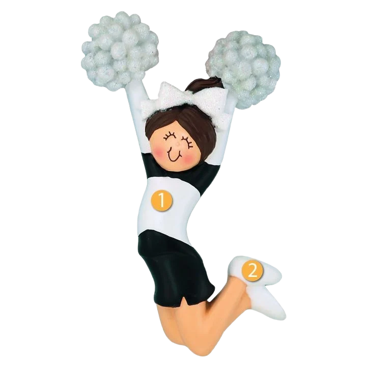 Eco-Friendly Ornament Central Personalized Brunette Female Cheerleader In Black Ornament Consistent