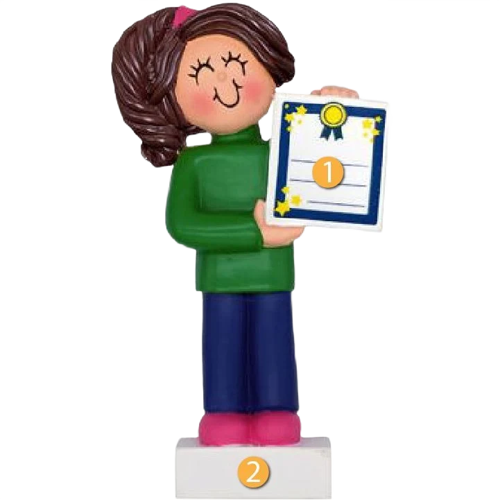Contemporary Ornament Central Personalized Brunette Female Child with Award Ornament Dependable