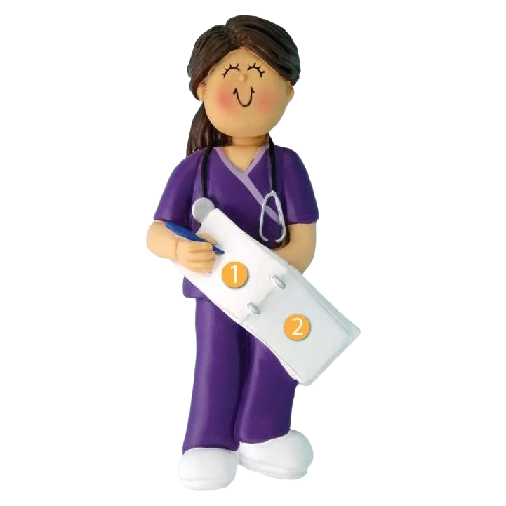 Smooth Ornament Central Personalized Female Nurse in Purple Scrubs Ornament Fine