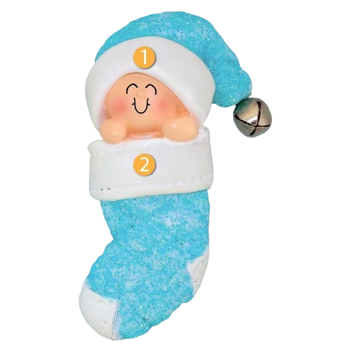 Advanced Ornament Central Personalized Baby In Blue Stocking Ornament High-Performance