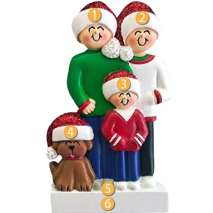 Contemporary Ornament Central Personalized Family of 3 with Brown Dog Ornament World-Class