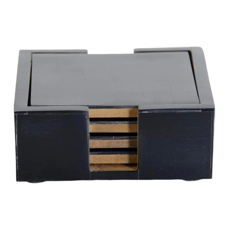 Solid K K Interiors Black Resin Tile Brass Coasters with Holder Set of 4 Environmentally Friendly