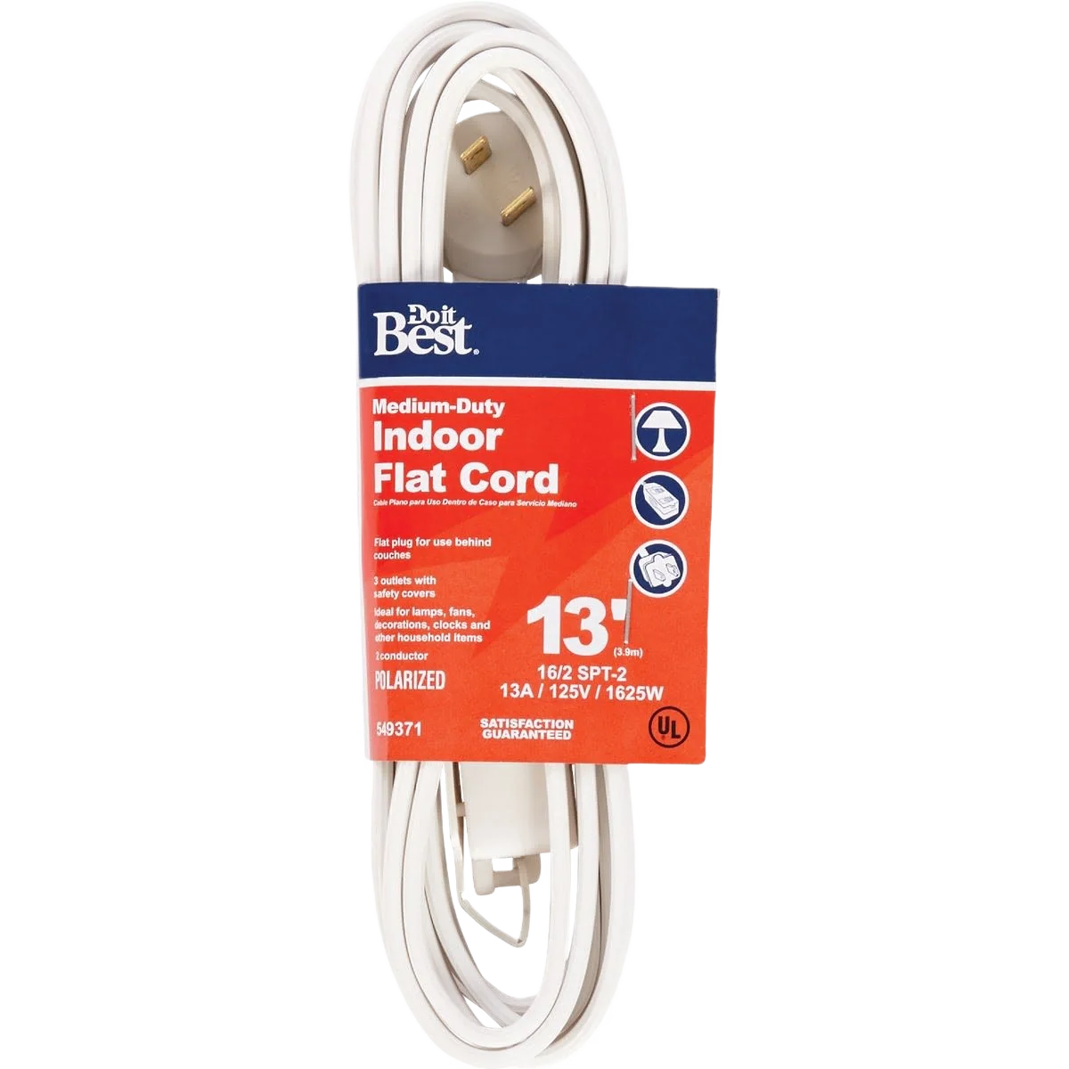 Fine Crafted Do it White 16 2 Flat Plug Extension Cord 13 ft. High-Grade
