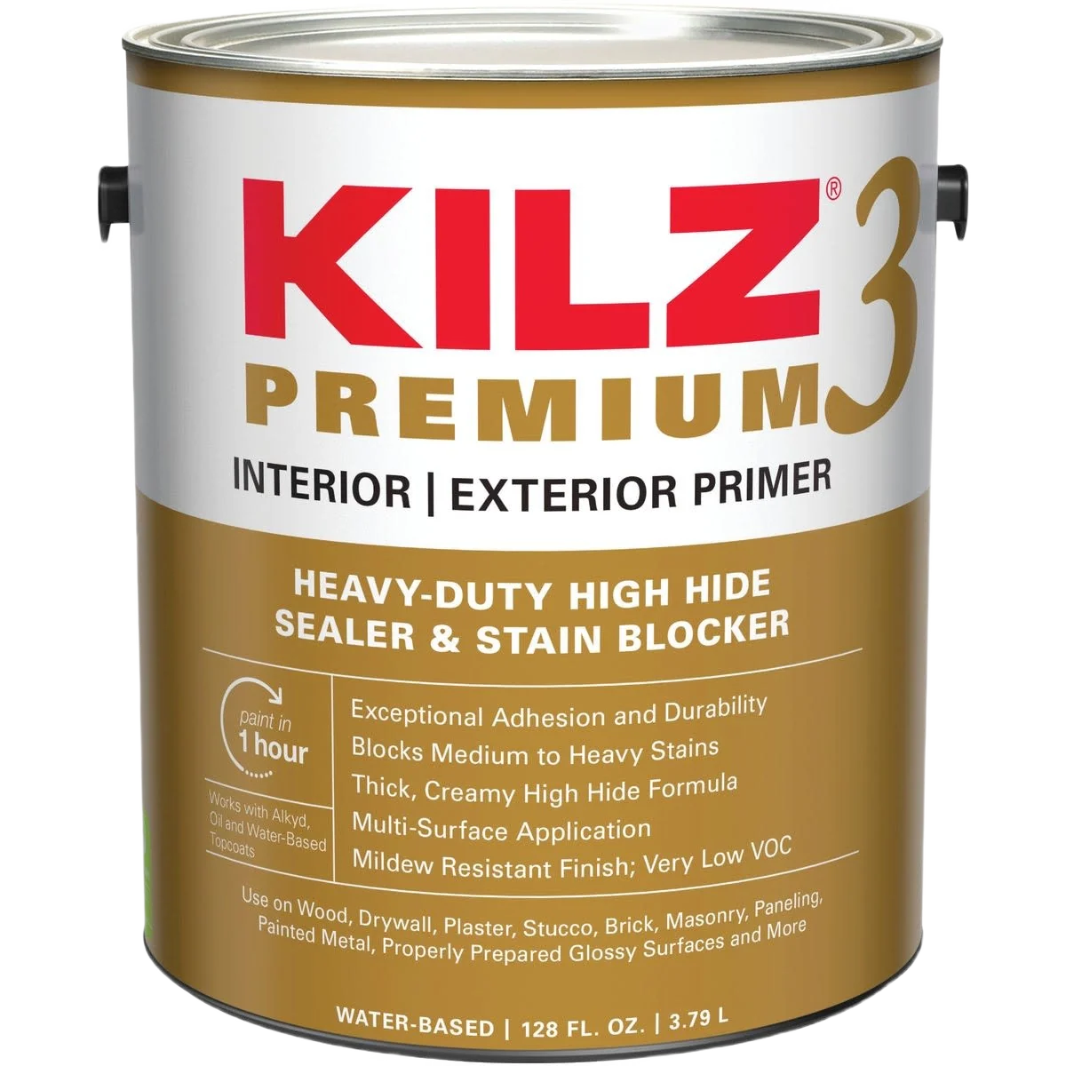 Innovative KILZ White Premium Water-Base Interior Exterior Sealer Stain Blocking Primer Gallon World-Class