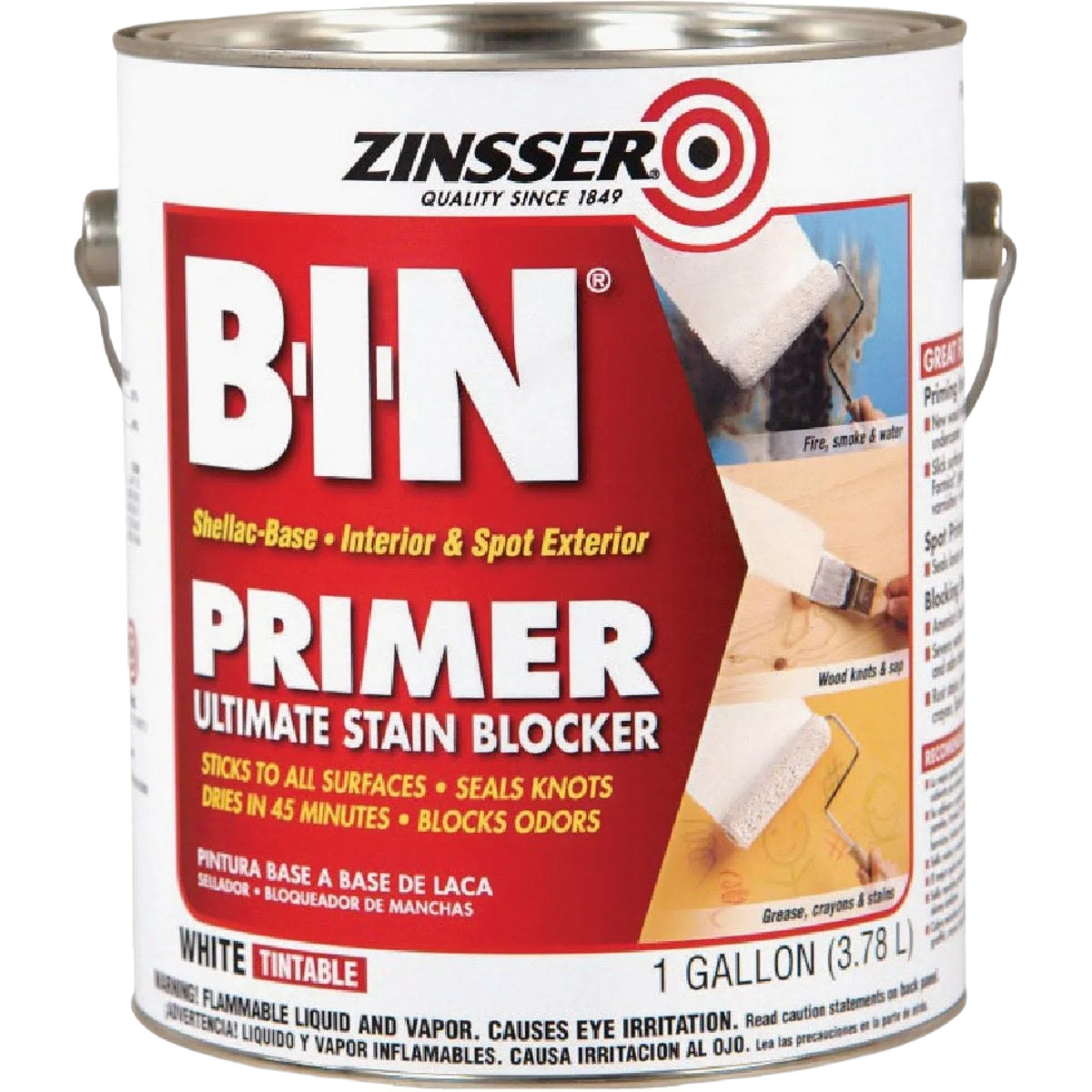 Original Zinsser B-I-N White Shellac Base Interior Spot Exterior Primer 1 Gallon Organic