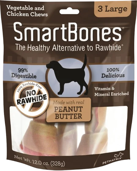 Solid SmartBones Large Peanut Butter Chews for Dogs 3-Pack Elegant