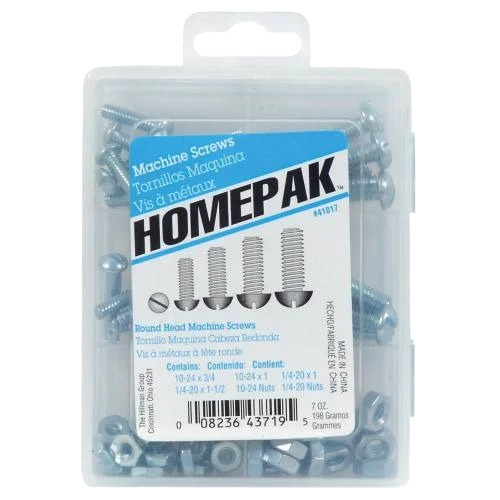 Organic Hillman HOMEPAK Zinc Round Head Slotted Machine Screws with Nuts Kit Next-Generation
