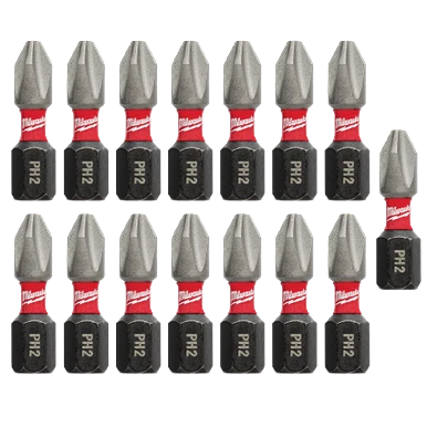 Premium Material Milwaukee SHOCKWAVE™ Impact Duty™ 1 PH2 Phillips Bits 15-Pack Exceptional