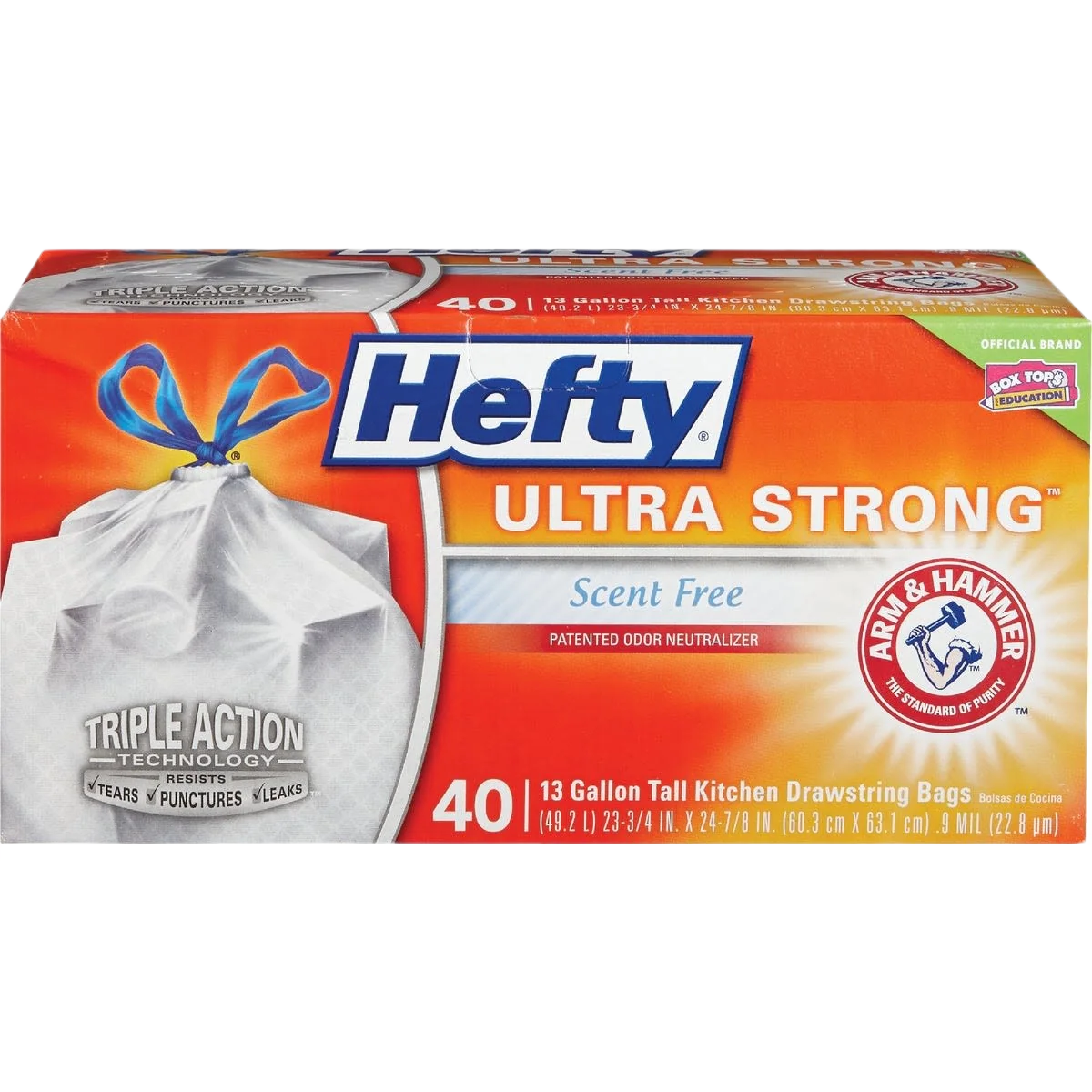 Secure Hefty Ultra Strong 13 Gallon Tall Kitchen White Trash Bags 40-Count Innovative