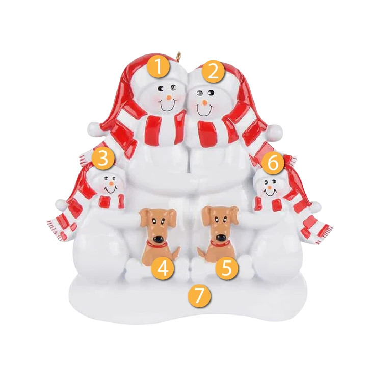 Refined Rudolph Me Personalized Snow Family of 4 with 2 Tan Dogs Ornament Original