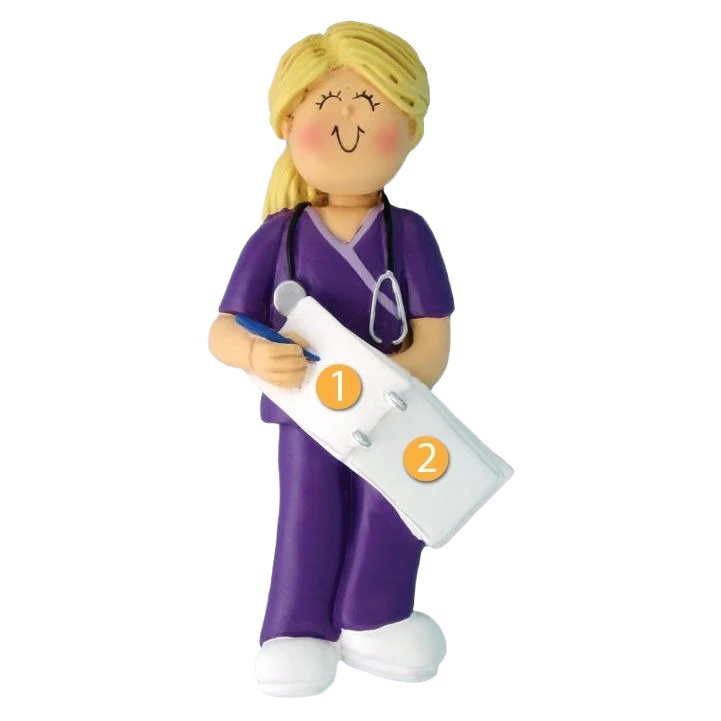 Clean Ornament Central Personalized Blonde Female Nurse in Scrubs Ornament World-Class