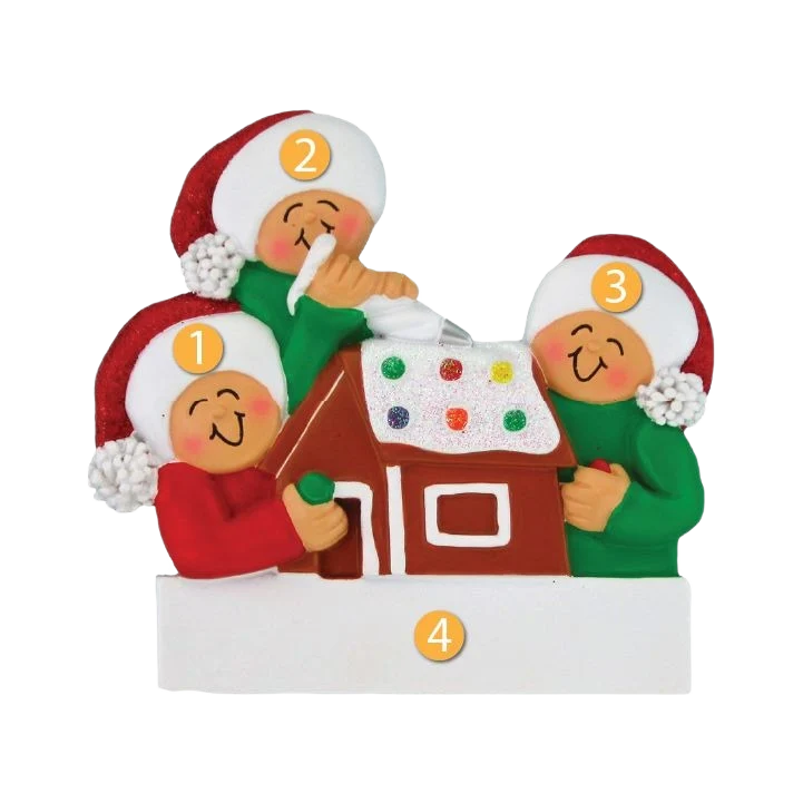 Environmentally Friendly Ornament Central Personalized 3 People Making Gingerbread House Ornament Casual