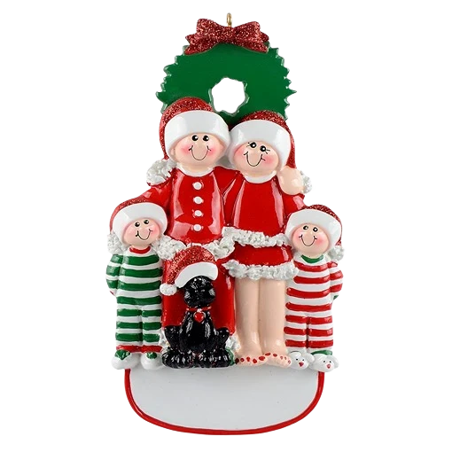 Smooth Rudolph Me Personalized Family of 4 with Black Dog Ornament Practical