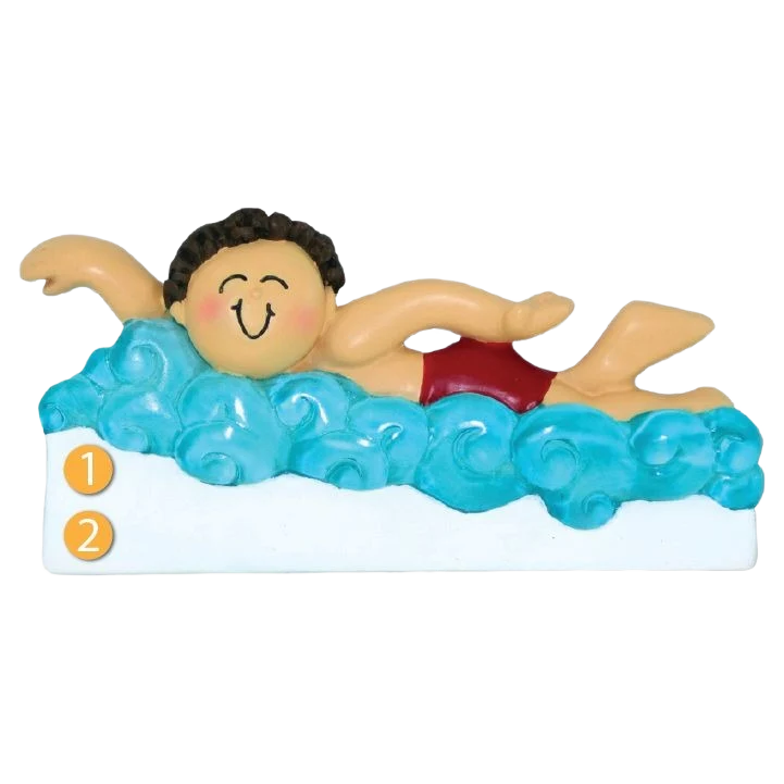 Traditional Ornament Central Personalized Brunette Male Learning to Swim Ornament Premium Material