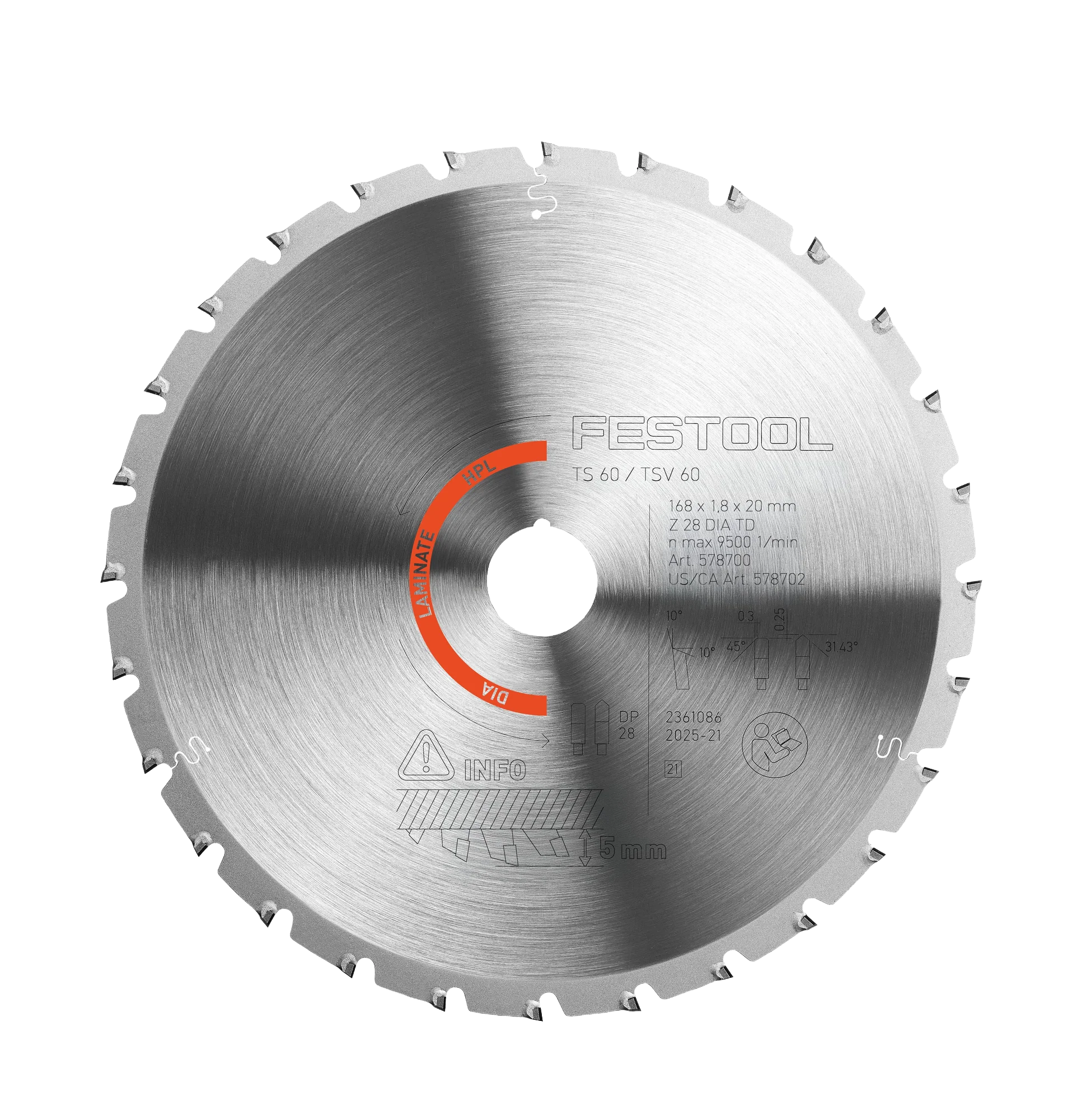 Sophisticated Festool 578702 Diamond Saw Blade LAMINATE HPL DIA 168×1 8×20 F FA28 Clean
