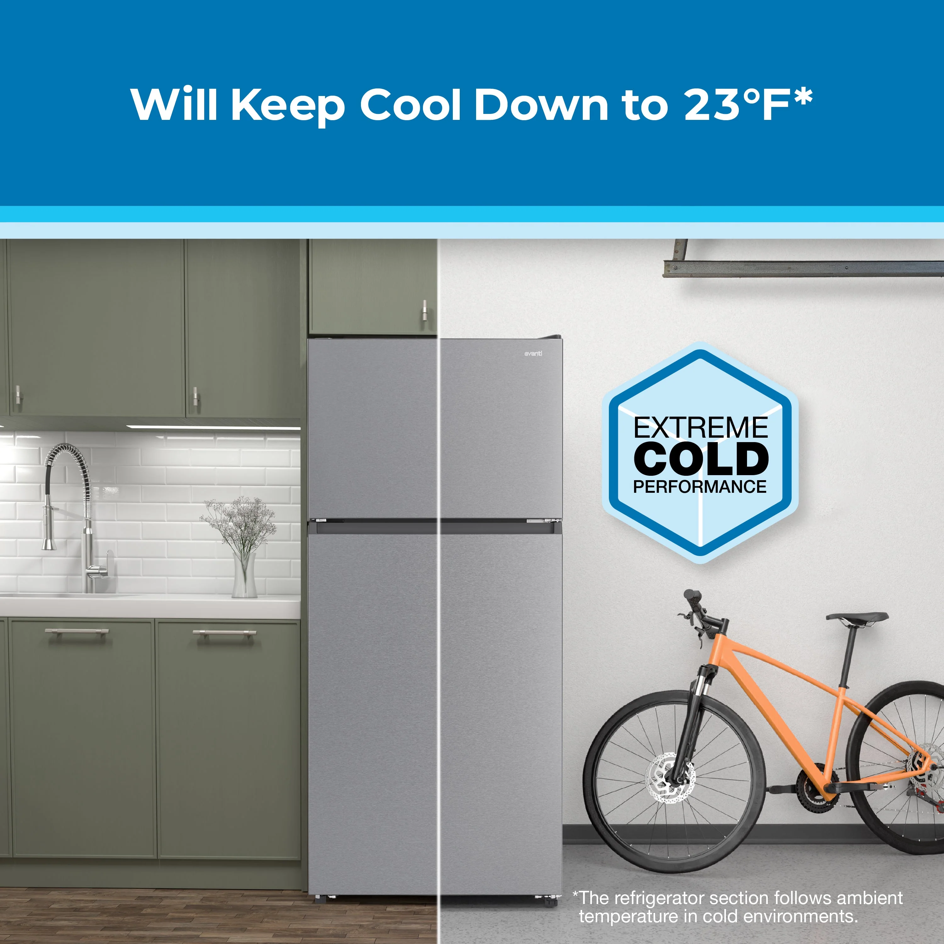 Relaxed Avanti Frost- Apartment Size Garage Ready Refrigerator 18.0 cu. ft. – Stainless Steel Detailed