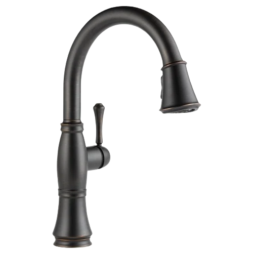 User-Friendly Delta Cassidy Lumicoat Venetian Bronze Single Handle Pull Down Kitchen Faucet Green