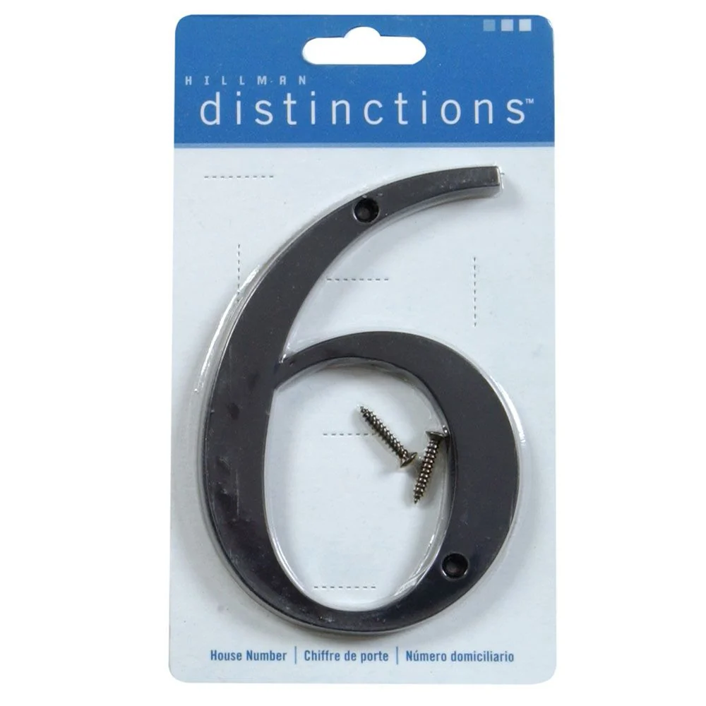 Functional Hillman Distinctions 4-In. Flush Mount Black House Number 6 Durable