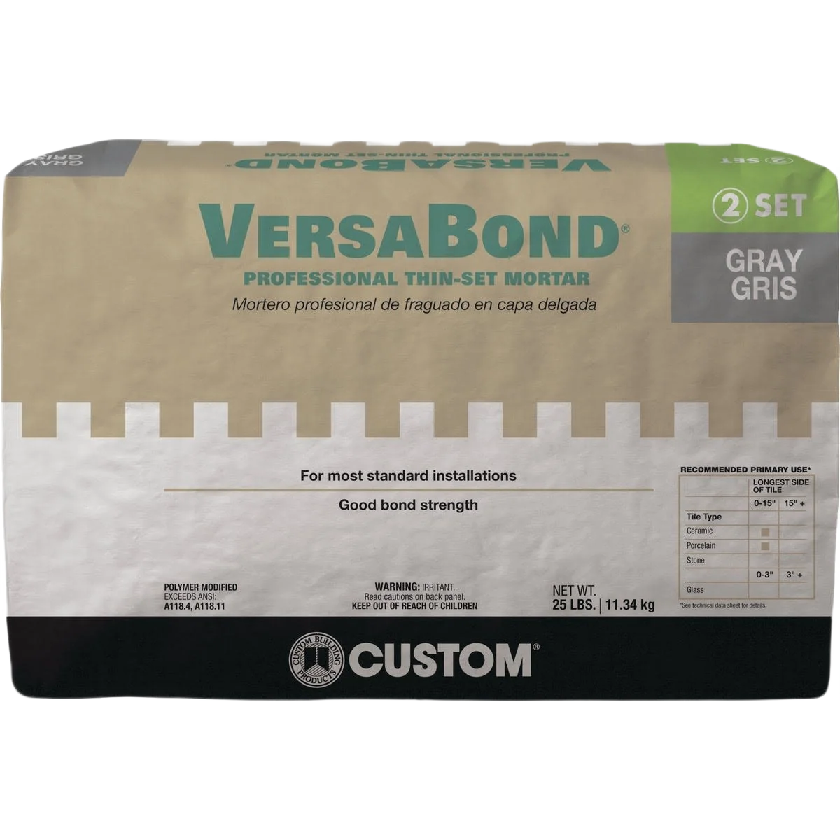 World-Class Custom Building Products Gray VersaBond Fortified Thin-Set Mortar 25 lb. Selected