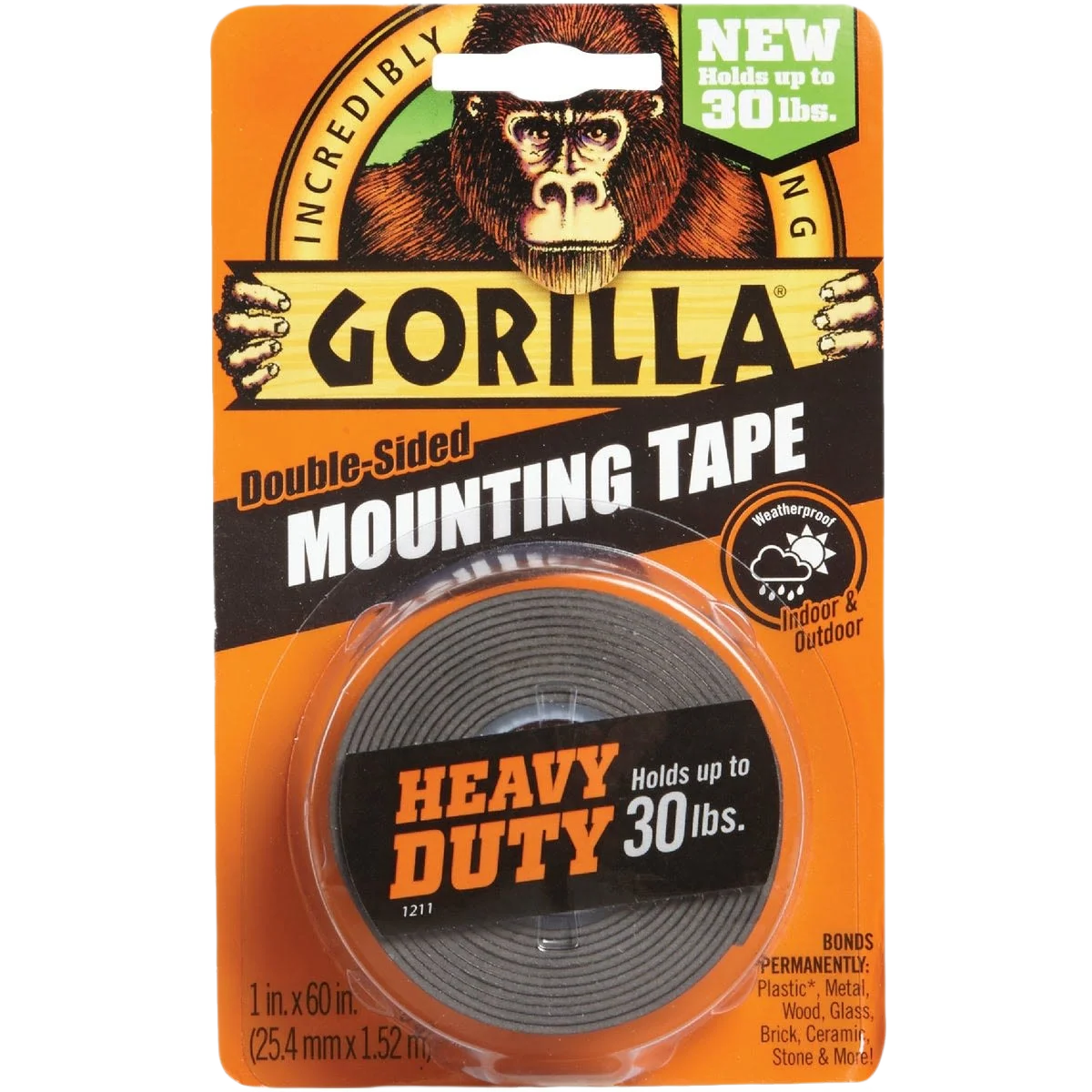 Prestigious Gorilla Black Heavy-Duty 30 lb. Capacity Mounting Tape 1 x 60 in. Soft