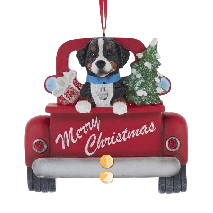 Classic Kurt S. Adler Personalized Merry Christmas Bernese Mountain Dog In Red Truck Ornament Artisan