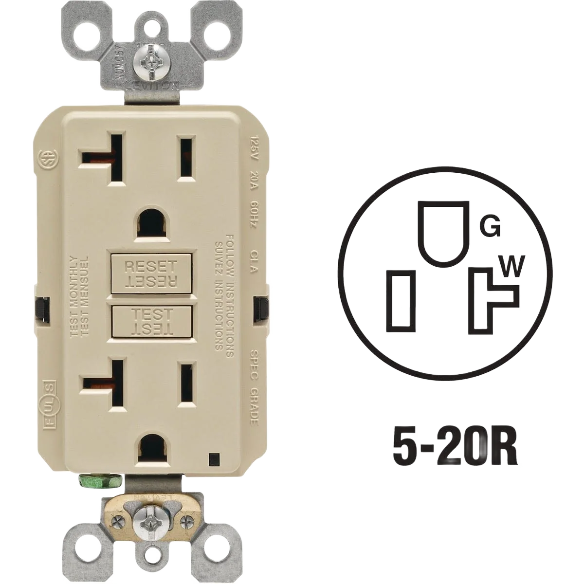 Safe Leviton SmartlockPro Self-Test Ivory Commercial Grade Rounded GFCI Outlet Flexible