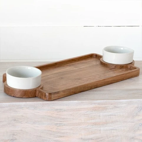 Smooth PD Home and Garden Chip Dip Serving Tray with Bowls 22 Natural