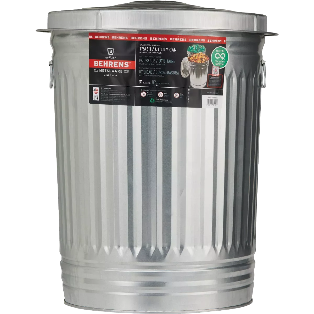 Casual Behrens 31 gal. Galvanized Garbage Can Innovative