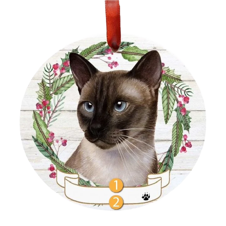 Recyclable E S Pets Personalized Siamese Cat Face Wreath Ornament Consistent