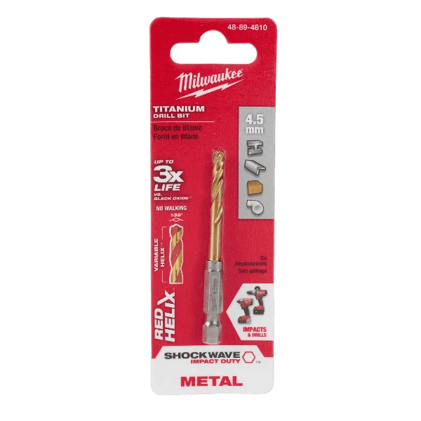 Genuine Milwaukee SHOCKWAVE™ 4.5mm RED HELIX™ Titanium Metric Drill Bit Powerful
