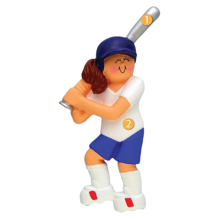 Sophisticated Ornament Central Personalized Brunette Female Softball Player Ornament Optimized