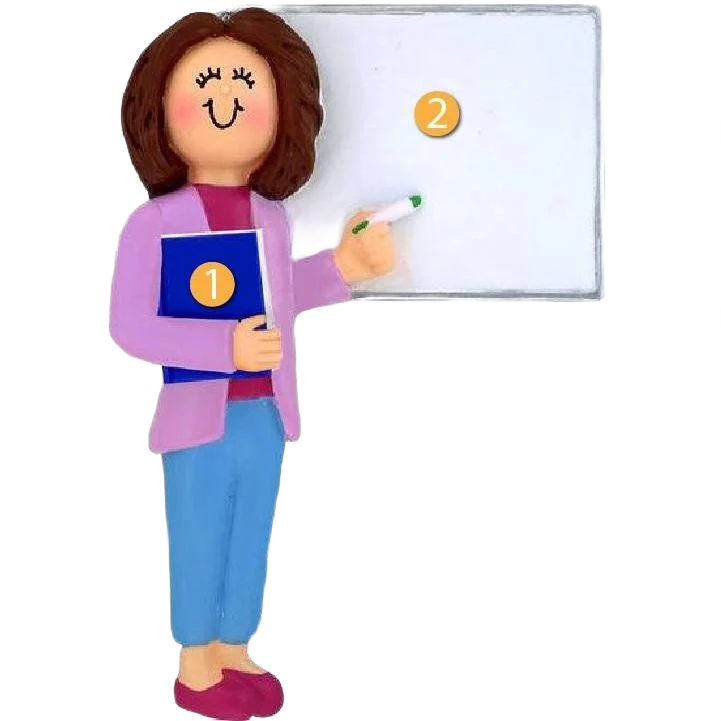 Authentic Ornament Central Personalized Female Teacher in Purple with Brown Hair Ornament Reusable