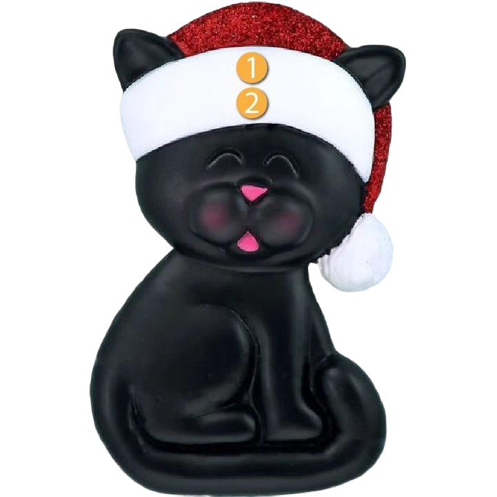 Optimized Ornament Central Personalized Black Cat with Santa Hat Ornament Fine