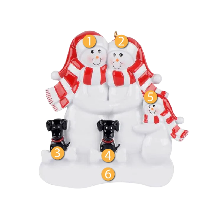 Professional Rudolph Me Personalized Snow Family of 3 with 2 Black Dogs Ornament Superior