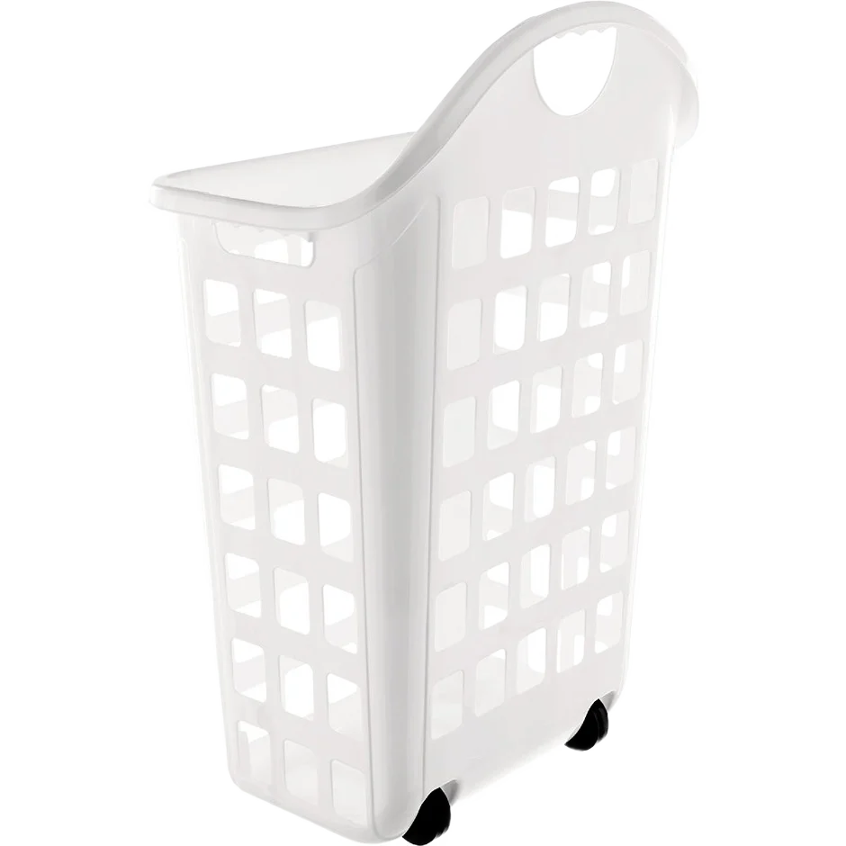 Durable United Solutions 2 Bushel White Rolling Hamper Smooth