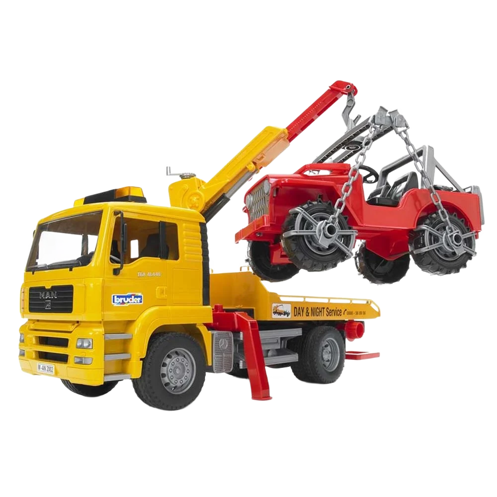 Safe Bruder Toys MAN TGA Tow Truck with Cross Country Vehicle Elegant