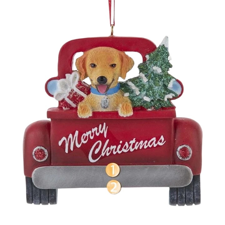 Elegant Kurt S. Adler Personalized Merry Christmas Golden Retriever In Red Truck Ornament Convenient