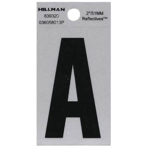 Artisan Hillman 2 in. Black Silver Reflective Mylar Square Cut Sticker Letter A Trendy