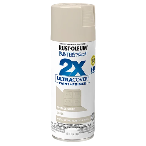 Lightweight Rust-Oleum Painters’ Touch 2X Cottage White Gloss Spray Paint Primer 12 oz. Green