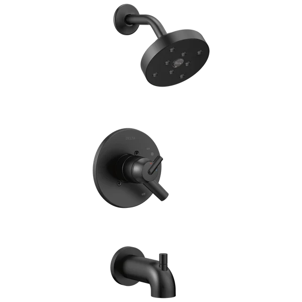 Quality Delta Trinsic Matte Black Monitor 17 Series Stainless H20Kinetic Tub Shower Trim Detailed