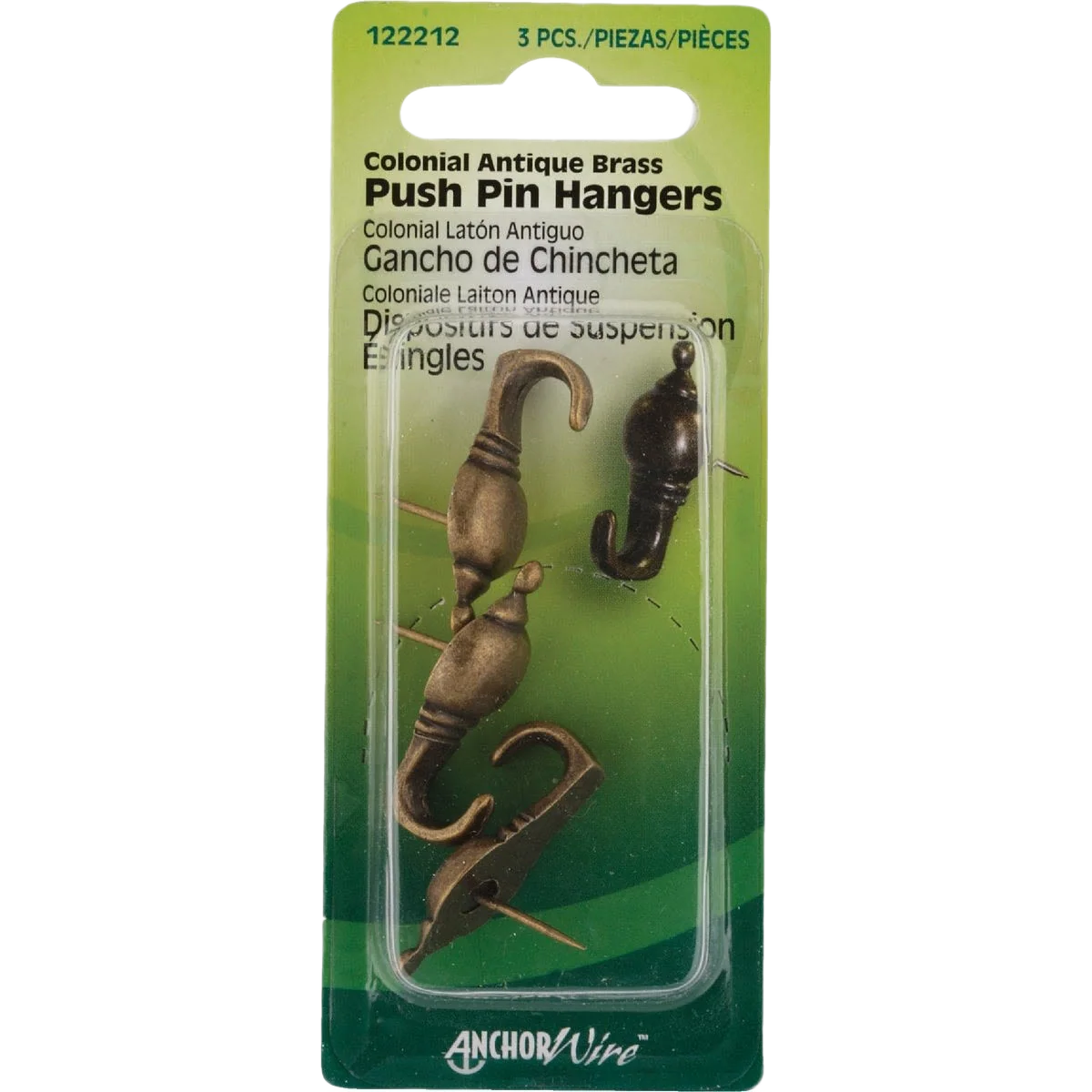 Outstanding Hillman Anchor Wire Antique Brass Colonial Decorative Push Pin Hangers 3-Count Fast