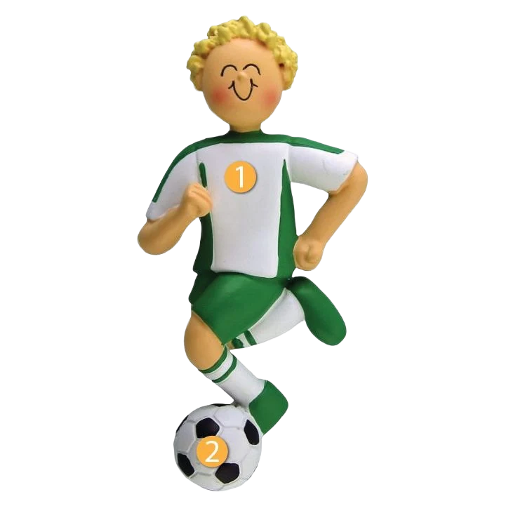 High-Performance Ornament Central Personalized Blonde Boy in Green Soccer Uniform Ornament Stylish