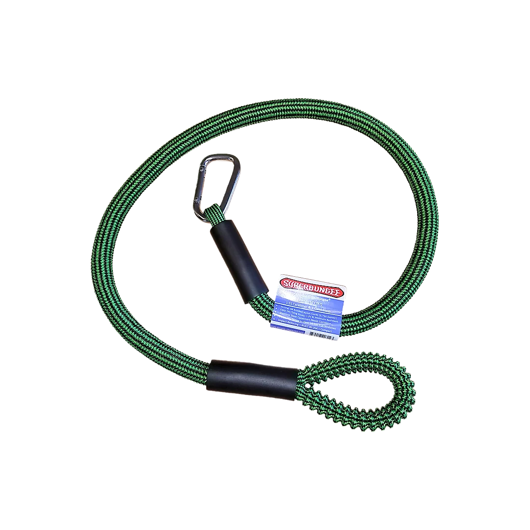 High-Quality SuperBungee Green 36 in. Marine Cord with 1 Stainless Steel Carabiner Hook 1 Looped End Prestigious