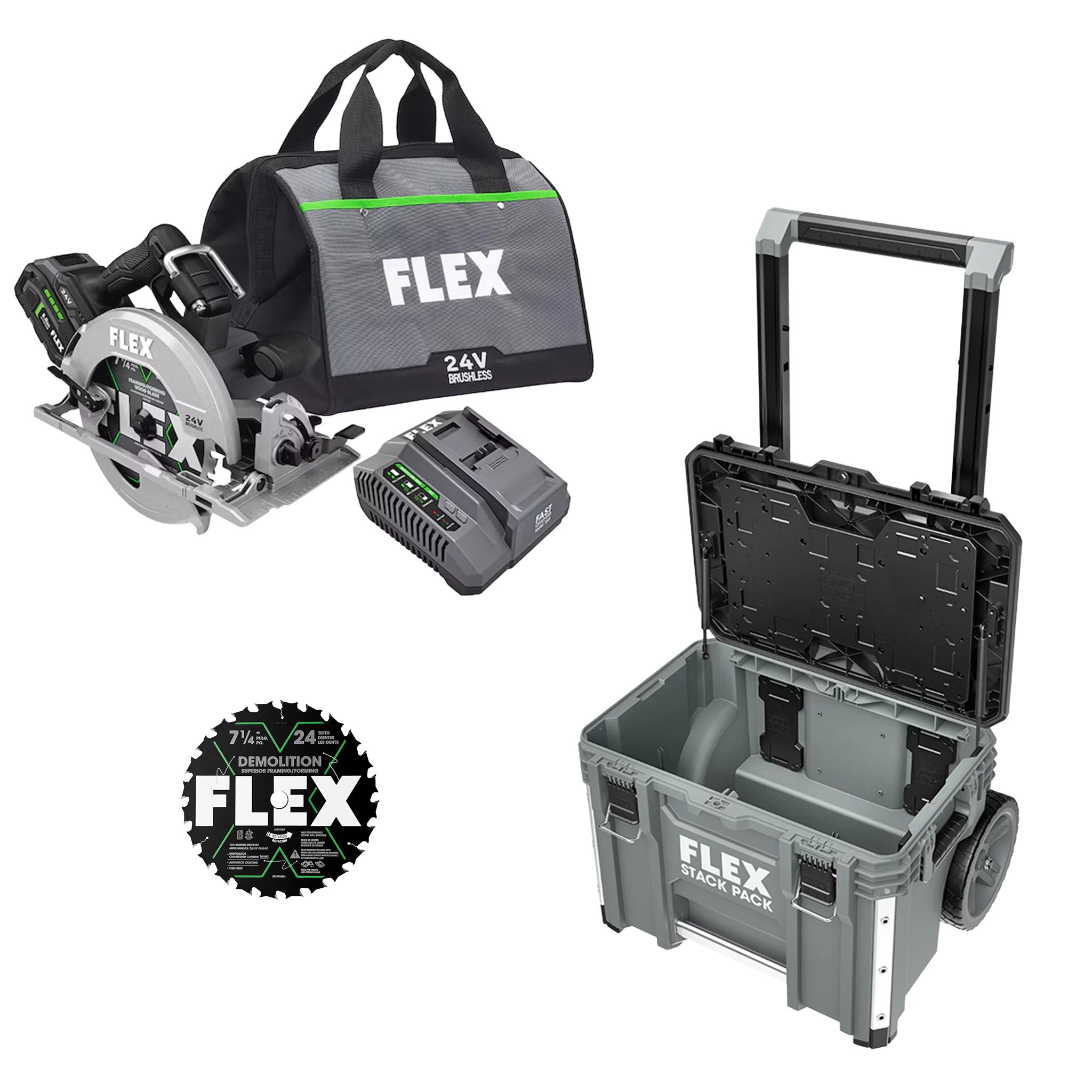 Luxury FLEX 24V 7-1 4 Circular Saw Kit Demolition Blade Stack Pack™ Rolling Tool Box Elegant
