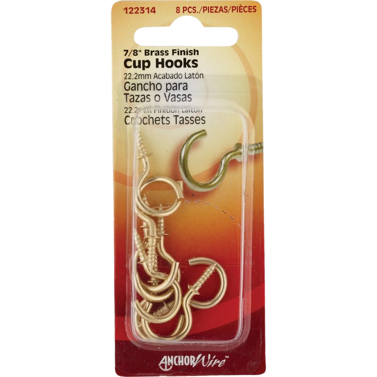 Premium Material Hillman Anchor Wire Brass Cup Hooks 7 8 in. 8-Count Soft