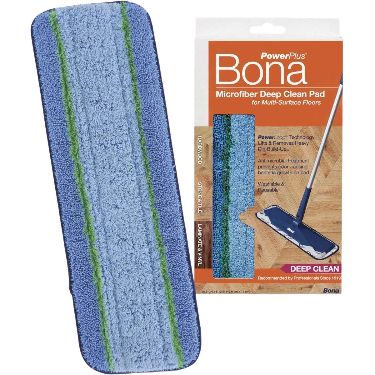 Efficient Bona PowerPlus Microfiber Pad Mop Refill 4 in. x 15 in. Flexible