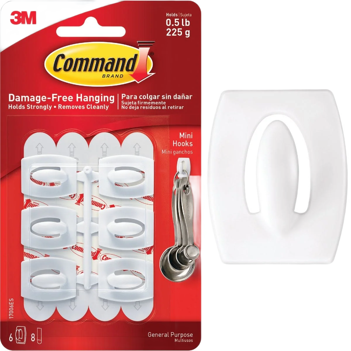 Flexible 3M Command Mini Adhesive Hook 6-Pack Green